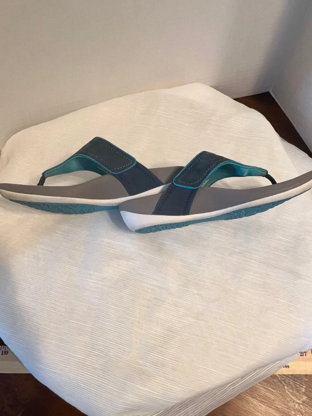 Dansko Katy Blue & Gray Leather Slip On Flip Flop Sandals - Picture 5 of 15